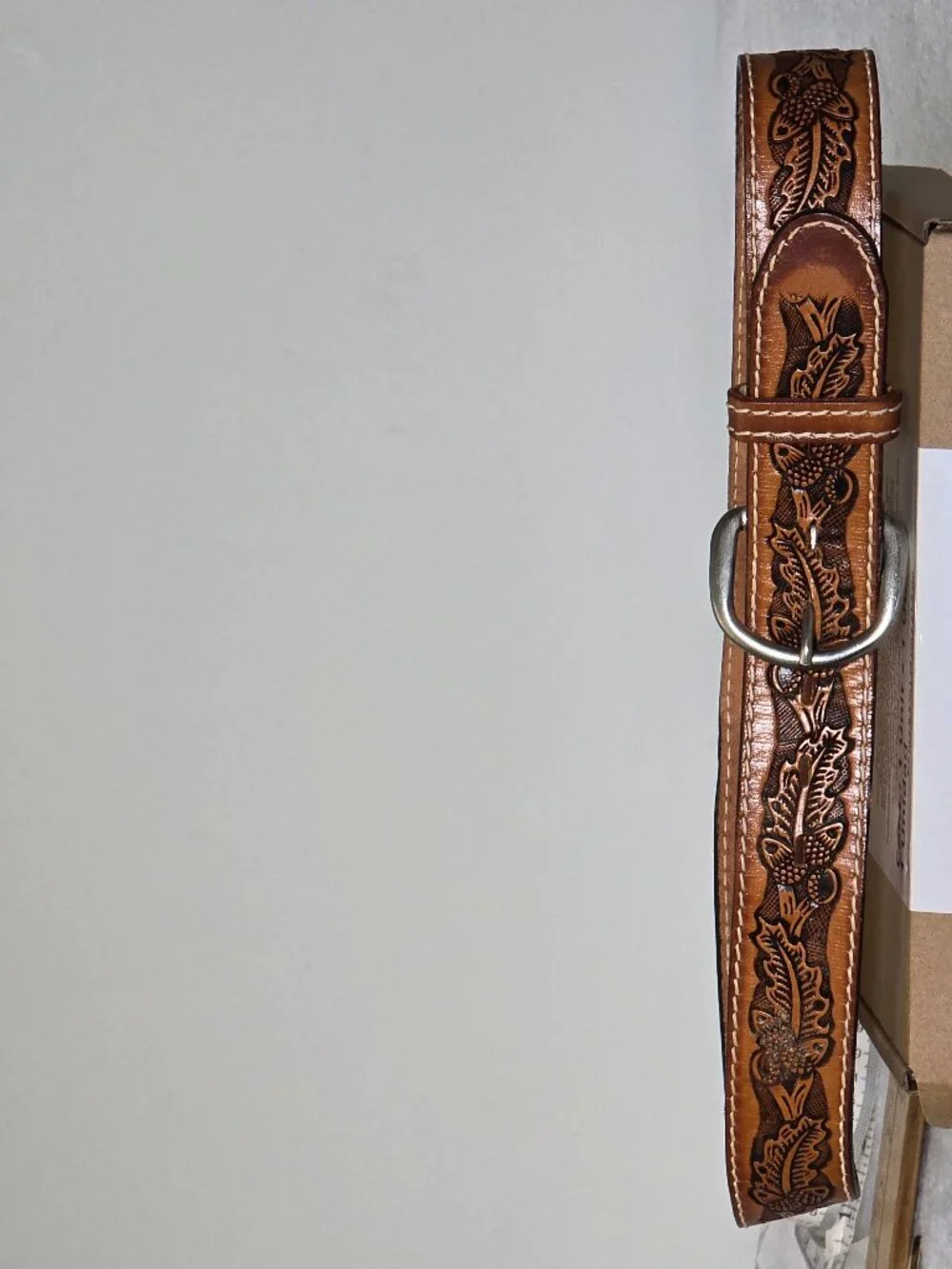 Fort Worth Leather 5120 Hand Tooled Acorns & Leaves Leather Belt Size 30 Brown W